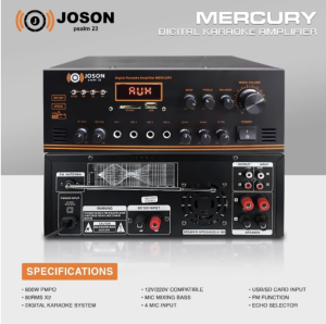 JOSON MERCURY 80Wx2 - AC / DC Professional Digital KARAOKE AMPLIFIER - USB / BT Function