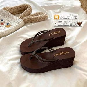 [Free Shipping] Double-Strap Wedge-Heeled Thick-Soled Flip-Flops For Women Summer Outdoor Wear Height-Increasing Beach-Friendly Non-Slip Odor-Resistant Sandals