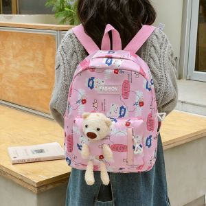 2024新款儿童书包韩版男女款卡通印花双肩背包小熊挂件出游双肩包