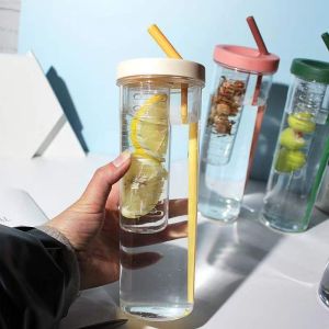 700ML Large Capacity Korean Version of Simple Plastic Water Cup Folding Straw Filter Lemon Cup