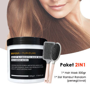 Paket 2in1 Hair Mask Bioaqua Yurizumi 500g Rambut Halus Lembut Anti Rontok & Kering Gratis Sisir Rambut