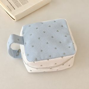 K9SEQ 1Pc Heart Print Makeup Bag Portable Square Mini Storage Pouch Korean Multi-use Sanitary Pad Bag Women Girls