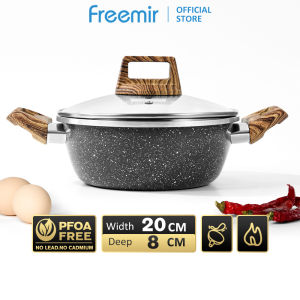 [FREE HEADSET] freemir Wajan Panci Kuali Wanci 20 Cm Anti Lengket Marble Lapisan Granit Modern Tutup Kaca untuk Dapur dan Rumah Tangga Cocok Kompor Gas