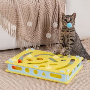 EQUOMT Multi Hole Cat Maze Toys Detachable Plastic Cat Bell Wheel Toy Creative with Balls Cat Hole Digging Toy Self Happy