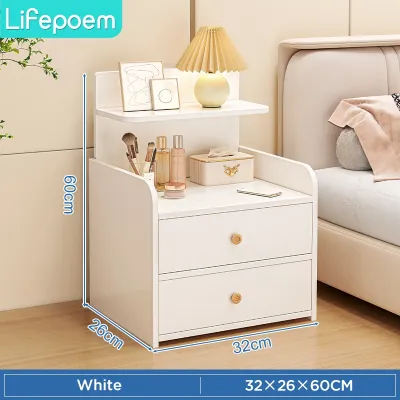 Bedside Table White Heightened Design Side Table Slim Side Table Storage Rack Slim Nightstand Large Capacity Bedside Cabinet Nightstand Side Cabinet Bedroom Table Meja Tepi Katil