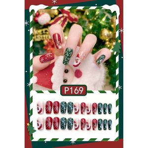 BEIBEI 24Pcs/set Elk Pattern Christmas False Nails Nail Supplies Christmas Snowflake Christmas Fake Nail Extension Cute Manicure Material Christmas Fake Nails Nail Salon