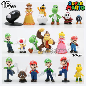 Action Figure SUPER MARIO BROS isi 18 pcs Miniatur Topper Kue Pajangan Mainan Luigi Bross Brother