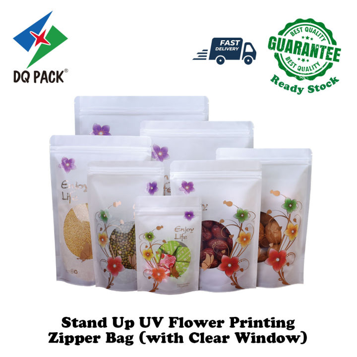 Uv Flower Window Stand Pouch With Zipper Dry Fruit Snack Cookies