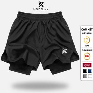 Quần Đùi Short Thể Thao Ngắn 2 Lớp Tập Gym Nam KSM Store Xẻ V Túi Zip Phù Hợp Chạy Bộ Bơi Q209