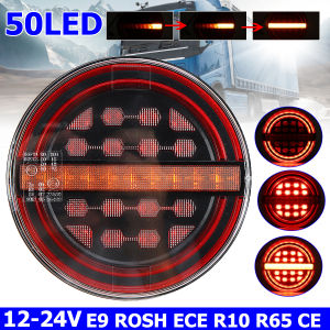 12-24V 50LED Dynamic Slim Round LED Tail Lights Rear Brake Stop Indicator For Trailer Truck Caravan Van Bus Hamburger Lamps