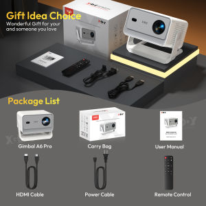 XGODY Android 11 Gimbal A6 PRO Smart Projector 1+32GB Upgraded Memory 4K Full HD Native 1080P 650ANSI Built-in 5W Speaker Support Automatic Correction Brightness Adjustment Home Projector
