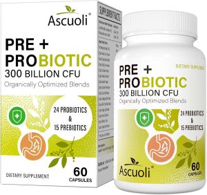Ascuoli Probiotics for Women & Men - 300 Billion CFU 24 Strains Probiotics + 15 Organic Herbs Blend Daily Probiotic for Digestive Health Immune Gut Bloating - 60 Capsule
