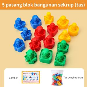 FUNToy 5/10Set Mainan Edukasi Puzzle MUR BAUT nut Bangunan Sekrup Plastik Insert Blok Untuk Anak