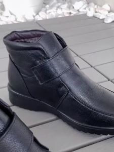 WOIZGIC ผู้หญิงสุภาพสตรีแม่หญิงของแท้หนังข้อเท้ารองเท้าแพลตฟอร์มรองเท้าฤดูหนาว Plush รอบ Toe Non SLIP HOOK LOOP