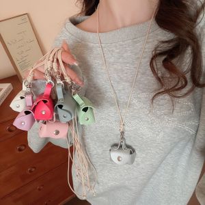 HEALMEYOU Hanging Neck Long Leather Necklace Anti-loss Leather Pendant Sweater Chain Creative Lanyard Mini Coin Purse Necklace Women