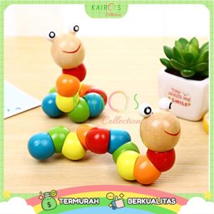 Mainan Ulat Kayu Warna Warni - Worm Colorful Wooden Toy
