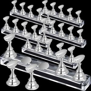 Blulu 6 Magnetic Nail StandGold Silver Light Pink Black White Pink Acrylic Holder in Training Use Salon Fingernail Organizer DIY Art Rack for Professionals Press on Tip Display Mani