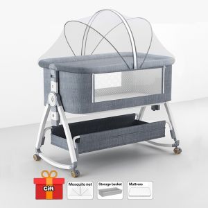 Baby Cot Portable Bed Playpen Travel Cot Stitching Large Bed Side Door Katil Bayi Foldable Cradle 6 levels of adjustment