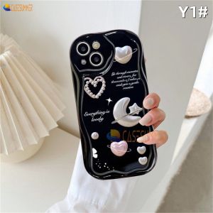 (Lokal Ready) Casesummer Casing hp OPPO A17 A17k A12 A16 A16s A54s A16k A16e  A5s A7 A11K A1K A57 A58 A78 A77S A53 A3s A12e A31 A52 A92 A54 Reno 8T 4G Reno 5F Garis Sederhana Bunga 3D Bergelombang Melengkung Tepi Glossy Love Hati Bulan Bintang Soft Cover