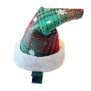 Santa Hat Headwear Tinsel Hair Clip Christmas Duckbill Clip Headpiece with Tinsel Tulle Cone Hat Cartoon Photo Props