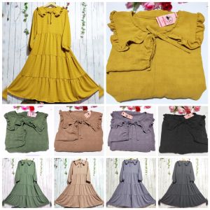 Ukuran Standar & Jumbo Dress Vintage Zamira Midi Bahan Crinkle Motif /Rubiah