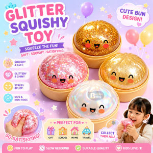 Glitter Dumpling Squishy Toy with Steamer Kids Stress Relief Soft TPR PU Fidget Desk Sensory Gift