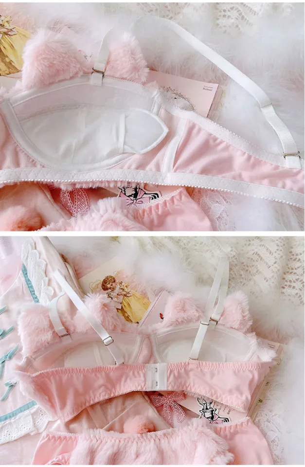 Japanese Kawaii Plush Women Bra Set Cute Girl Cat Comfortable Bra Set  Cartoon Underwear Lovely Soft Student Lingerie
