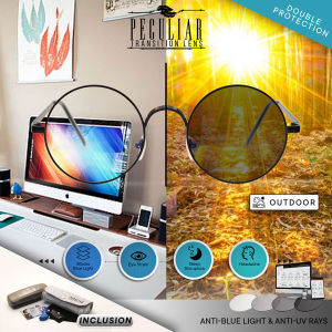 Peculiar Photochromic Transition Plus Round Frame ELI Computer Eyewear Antiradiation Lenses UV 400 Indoor / Outdoor Eyeglasses Non Graded Lens Eyewear for Women and Men