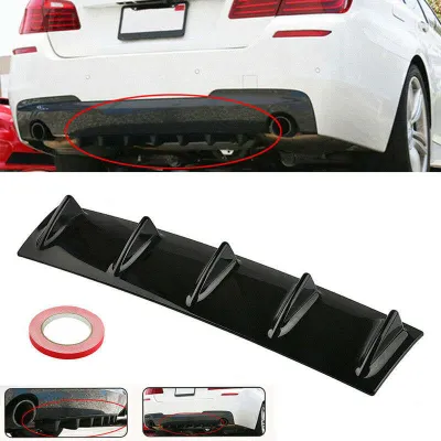 xuming Black Universal Car Rear Bumper Diffuser Splitter Shark 5 Fins Kit Rear Bumper Lip Spoiler for Honda /Toyota/All Cars 58.5x15cm .Prime Auto