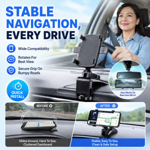Car Mobile Phone Holder Rearview Mirror Navigation Bracket Universal Phone Stand Easy Clip Mount Adjustable Dashboard Smartphone Holder for Driving Travel