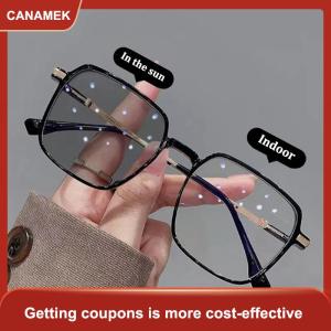 【CANAMEK】 New photochromic kính chống Blue Kính người đàn ông Phụ Nữ Color Changing Kính mắt chống UV Kính mát vuông rõ ràng khung Eyewear