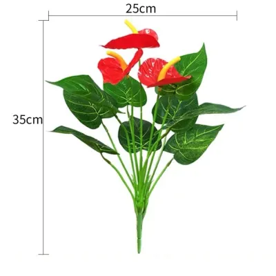 QIAO พลาสติกทำจากพลาสติก ปาล์มสีแดงเทียม พืชสมุนไพรใหญ่ 35/50ซม. ต้นไม้สีเขียวหน้าวัวปลอม ต้นไม้เทียมประดิษฐ์ หน้าวัวจำลอง ของตกแต่งห้องนอนห้องนั่งเล่น