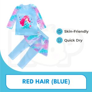 [1-8Y]Mermaid Swimming Suit Kid Girl Swimwear Long Sleeve 2 Piece Baju Renang Muslimah Kanak Baju Renang Budak Perempuan