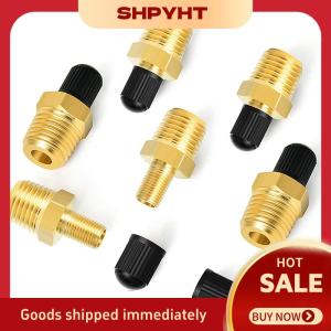 SHPYHT 2pcs Brass không khí Inflator Adapter W van gốc bên trong 1 4 NPT (M) để tiêu chuẩn Schrader van (M) lốp Inflator kết nối