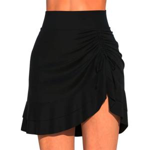 Ruched tua VÁY BƠI cho phụ nữ skirted Bộ Đồ Tắm dưới với váy dây rút cạp cao với xây dựng trong tóm tắt