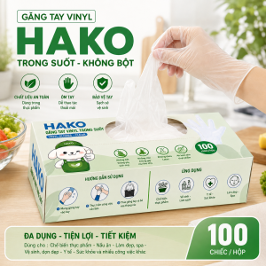 Găng Tay Vinyl HAKO Trong Suốt Không Bột 100 Chiếc Găng Tay Chế Biến Thực Phẩm Nấu Ăn Nhà Bếp