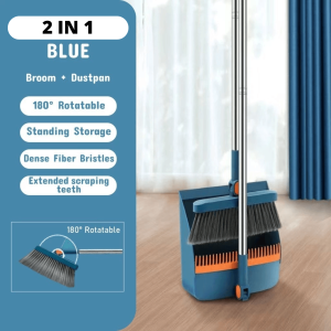 HOMEKING | 2 IN 1 Foldable Broom Dustpan Set Home Office Self-Cleaning Dustpan Teeth Sweeping