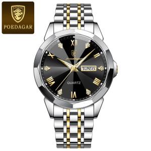 POEDAGAR Luxury Men Watch Waterproof Luminous Male Wristwatch Stainless Steel Date Week Man Watches Quartz Clocks