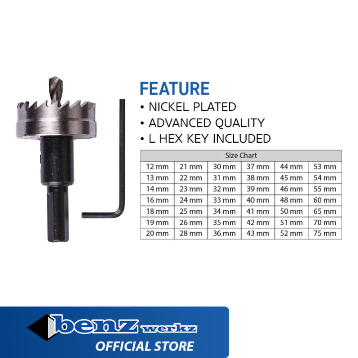 Benz Werkz hole saw HSS pembolong kayu metal plastik fiber PVC Mata