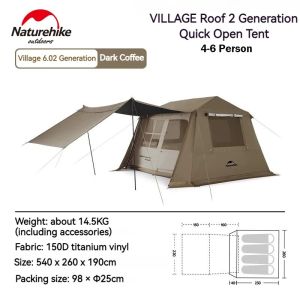 Naturehike Village 6.0 Roof 2 Generation Quick Open Tent CNK2300ZP021 Camping Tent One-touch Automatic Tent