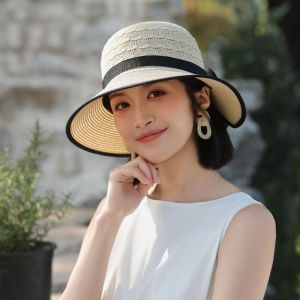 MODERNLUX Bowknot Design Outdoor Sun Hat Breathable Straw Elegant Lace Straw Cap Chic French Style Beach Hat Outdoor Travel