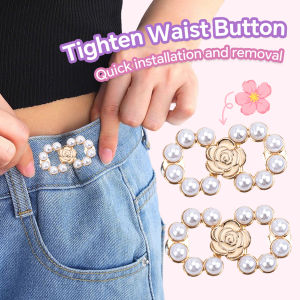 Ellebreen Adjustable Waist Buckle Rose Flower Pearl Jean Pant Button Detachable Alloy Waist Tightener Pins