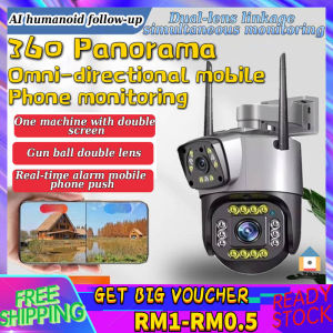 【Malaysia Spot Sale】1080P dual lens security camera PTZ Wireless camera Color Night vision Automatic tracking color night vision security camera connected to the phone camera