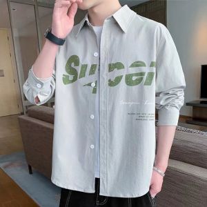 White Long Sleeve for men Casual Shirts loose lapel Summer Polo shirt simple sports Jacket