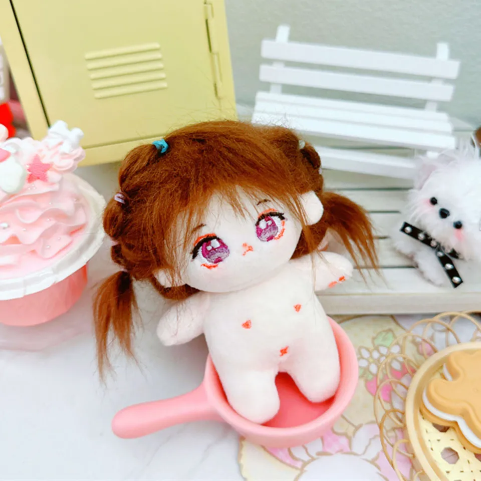 Unfinished Plushies Stuffed Doll 10cm Cute Anime Girl Doll with Colorful  Hair and Big Eyes Unfinished Plush Toy for Kids Girls Pretend Play Game