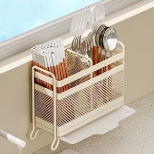 Ống Đựng Đũa Thép Sơn Tĩnh Điện - Tặng Khay Hứng + Miếng Dán Tường Gọn Gọn Cho Bếp