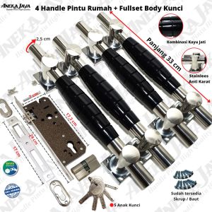 4 Handle pintu rumah 1 set Kunci panjang 33 cm Coklat / Gagang pintu rumah set kunci / Tarikan pintu rumah / Pegangan pintu rumah stainlees anti karat awet