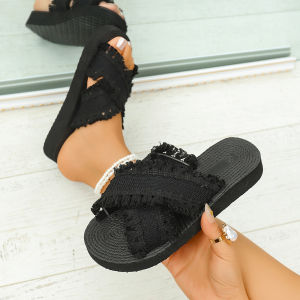 [Free Shipping] Tassel-Strap Outdoor WomenS Sandals New Summer Style Slip-On Wedge Heels Casual Beach Shoes For Women