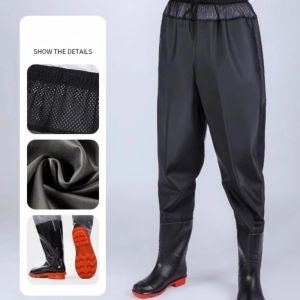Thickened PVC Waterproof Fishing Wading Pants with Built-in Long Rubber Boots Multipurpose Water Gear for Fishing Aquaculture and Gardening Use