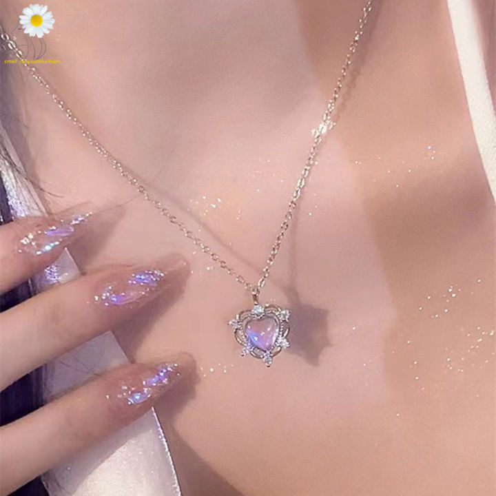 Crystal Heart Pendant Necklace for Women Clavicle Chain Chocker